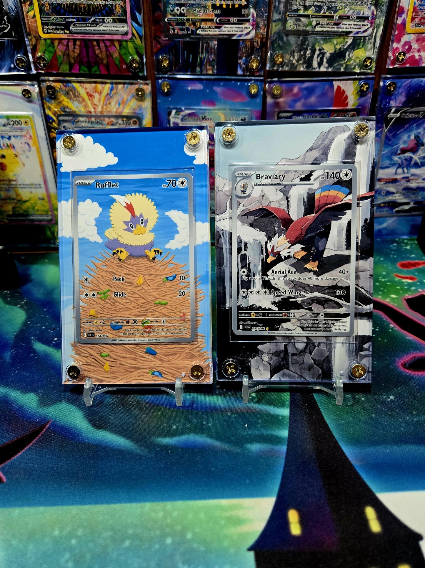 x2 Pokemon Rufflet & Braviary 154 155 IR Black Bolt Extended Art Cases