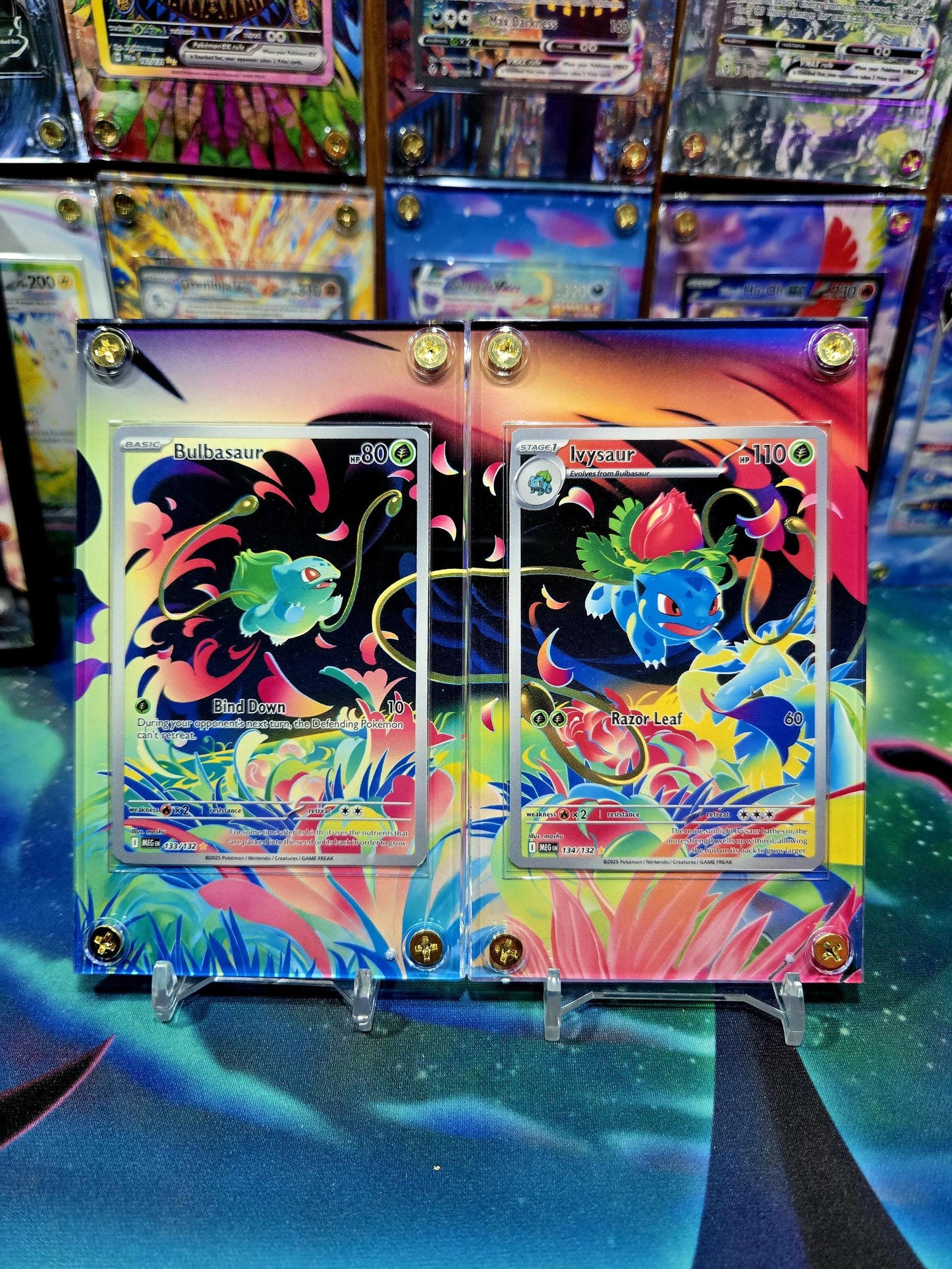x2 Pokemon Bulbasaur & Ivysaur IR 133 134/132 Extended Artwork Cases