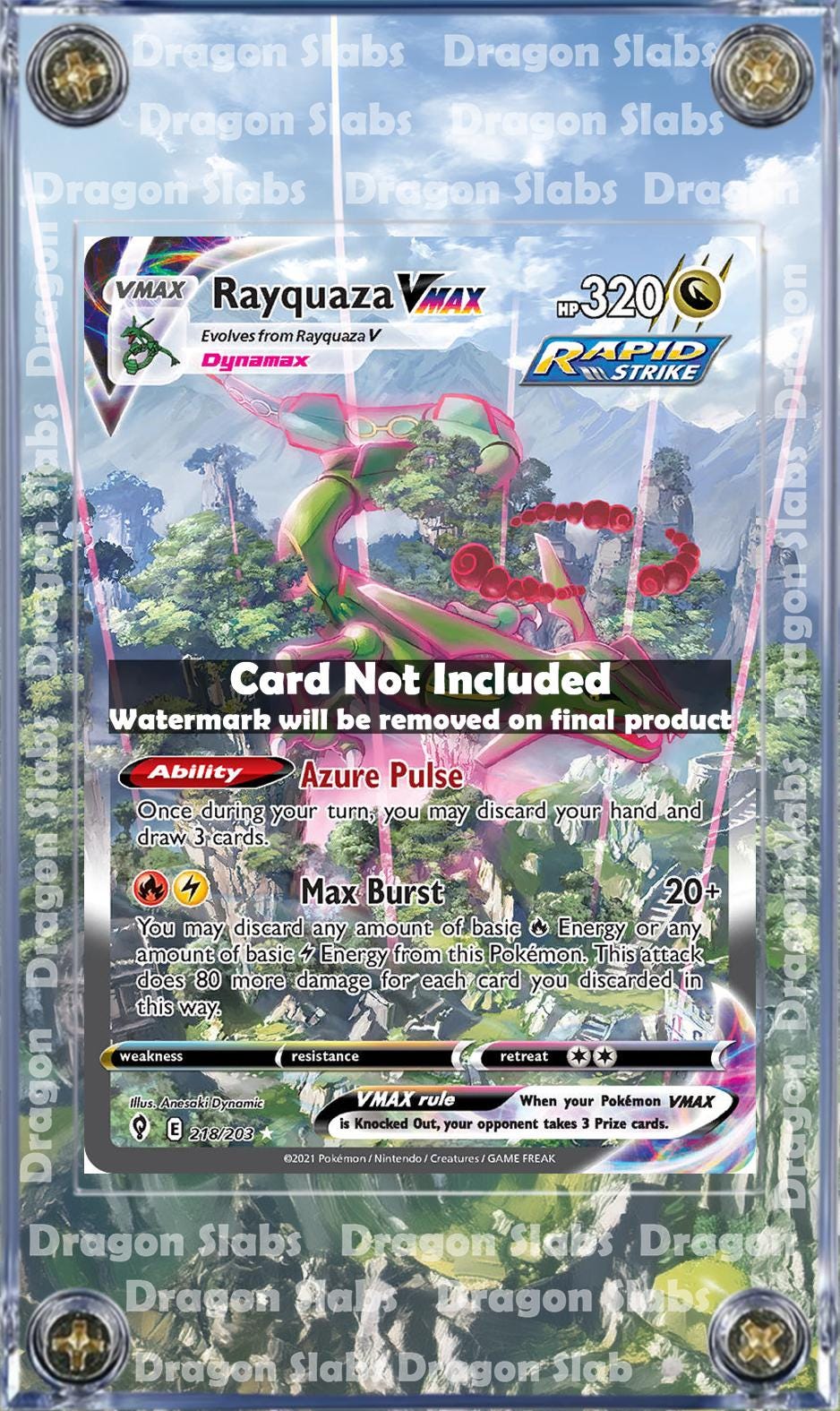 x2 Pokemon Rayquaza Vmax VM Alt Art 194 Evolving Skies Extended Artwork Case