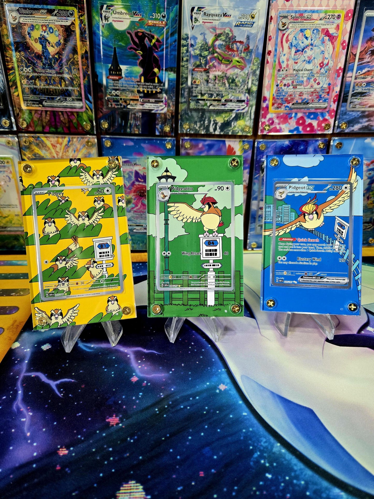 x3 Pidgey Pidgeotto Pidgeot EX 207, 208, 225/197 Obsidian Flames Custom Cases