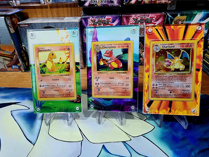 Pokemon Charmander, Charmeon, Charizard Base Set 2 Custom Display Cases Extended Artwork