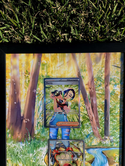 Pokemon Perrin 220 & Growlithe 181 Twilight Masquerade Extended Art 8.5 x 11 Frame