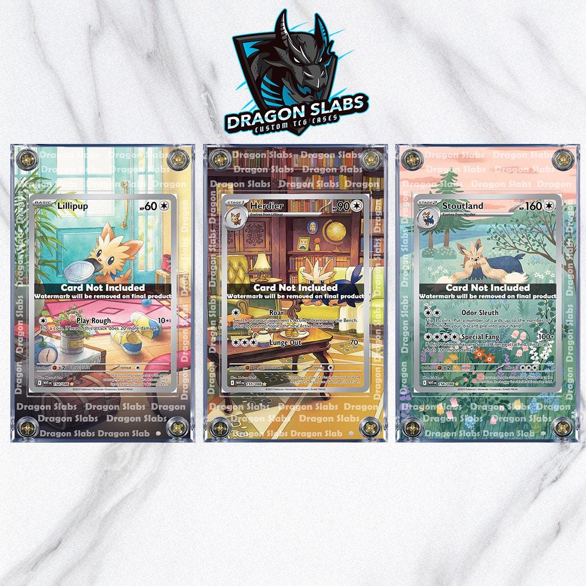 x3 Pokemon Lillipup Herdier Stoutland IR 154 155 156 White Flare Extended Art Cases