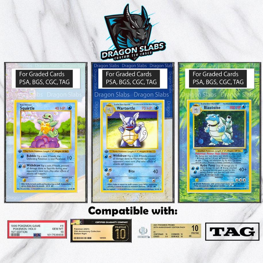 x3 Pokemon Squirtle Wartortle Blastoise Base Set PSA bgs CGC tag Extended Artwork