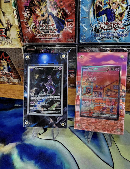 x2 Pokemon Mewtwo & Mew 151 Promo 052 and 053 Custom Display Cases Extended Artwork