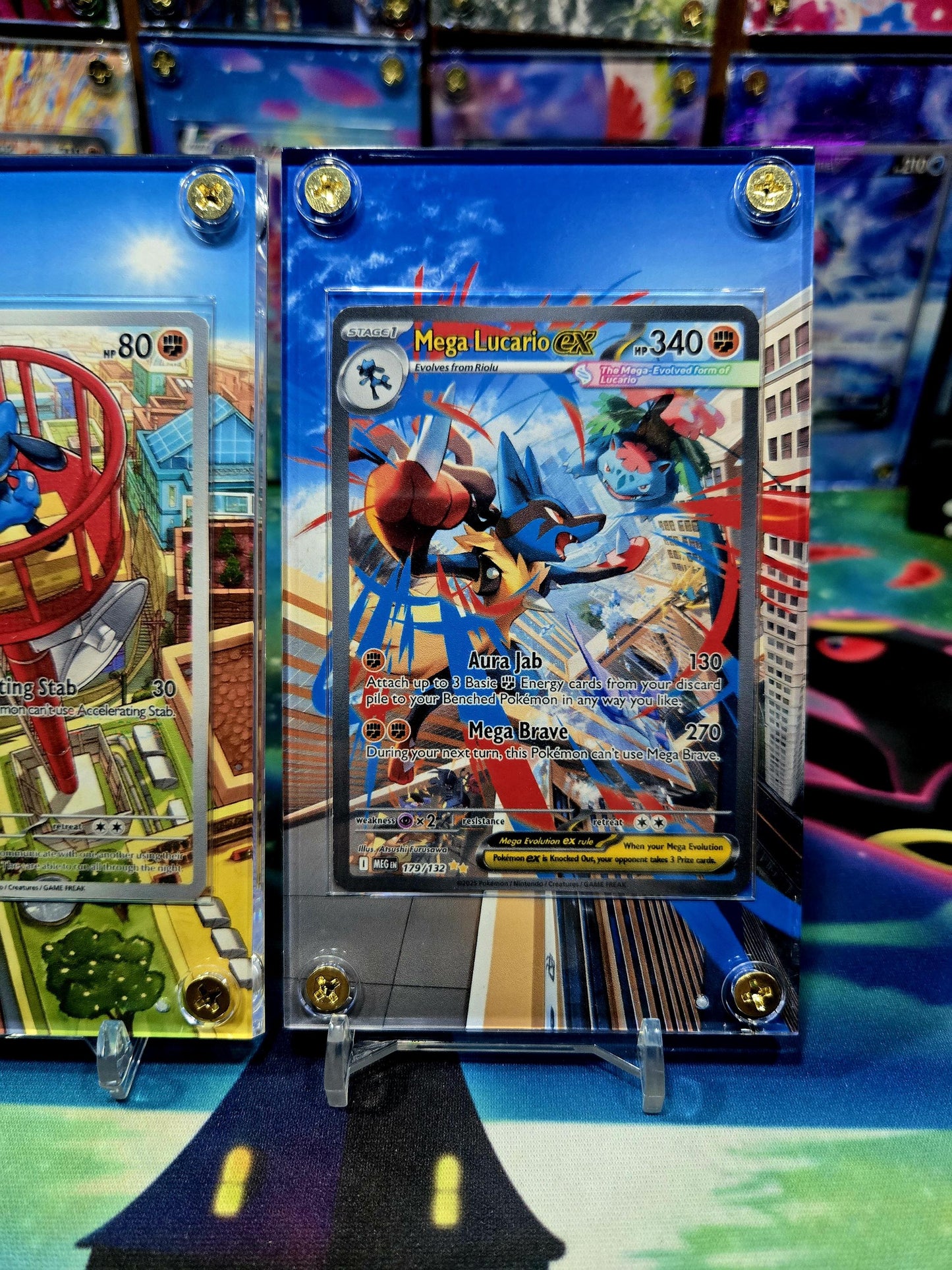 x2 Pokemon Mega Lucario EX 179 Riolu 010 Mega Evolution Extended Art Custom Case