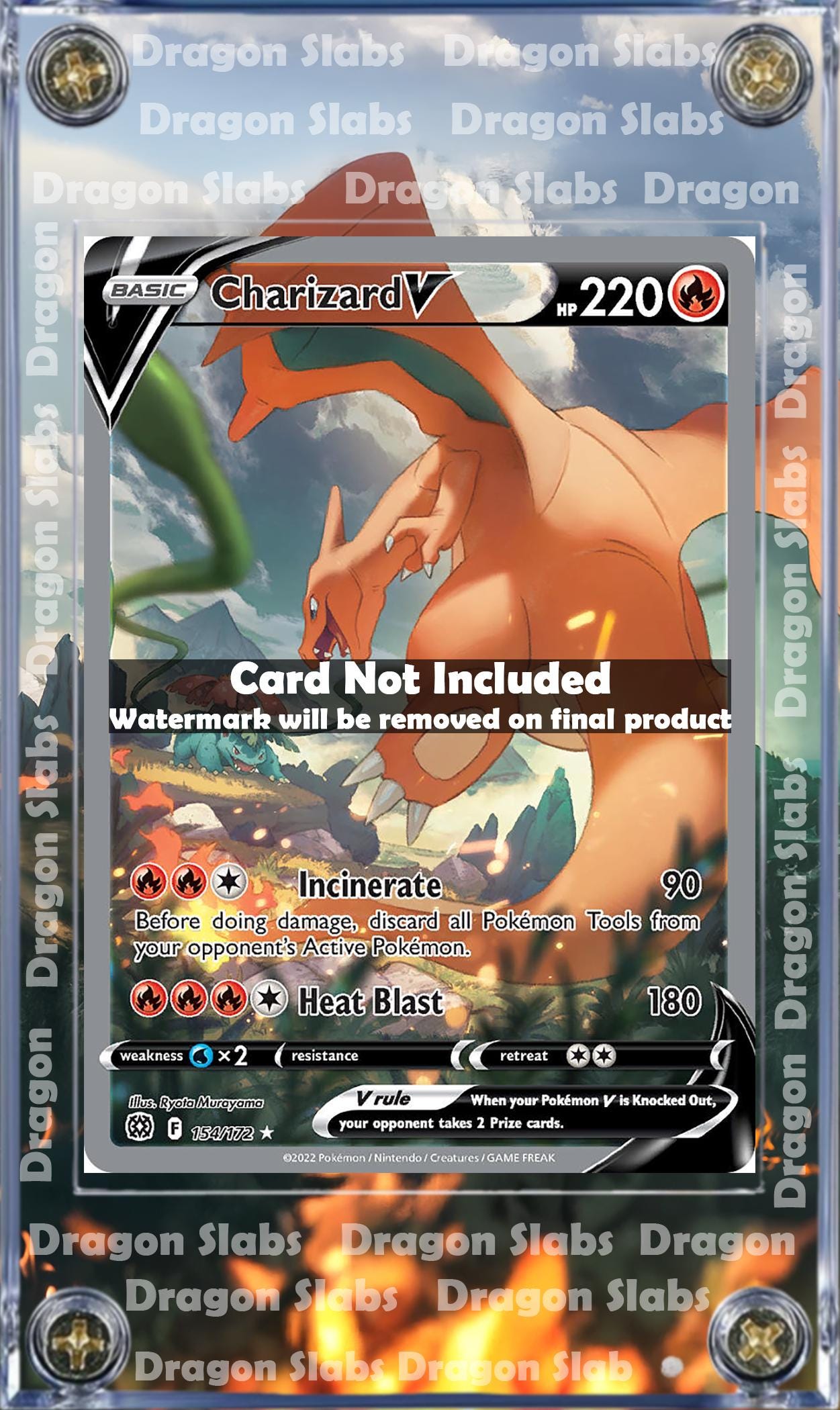 Pokemon Charizard V Alt Art 154/172 Brilliant Stars Custom Display Case Extended Artwork