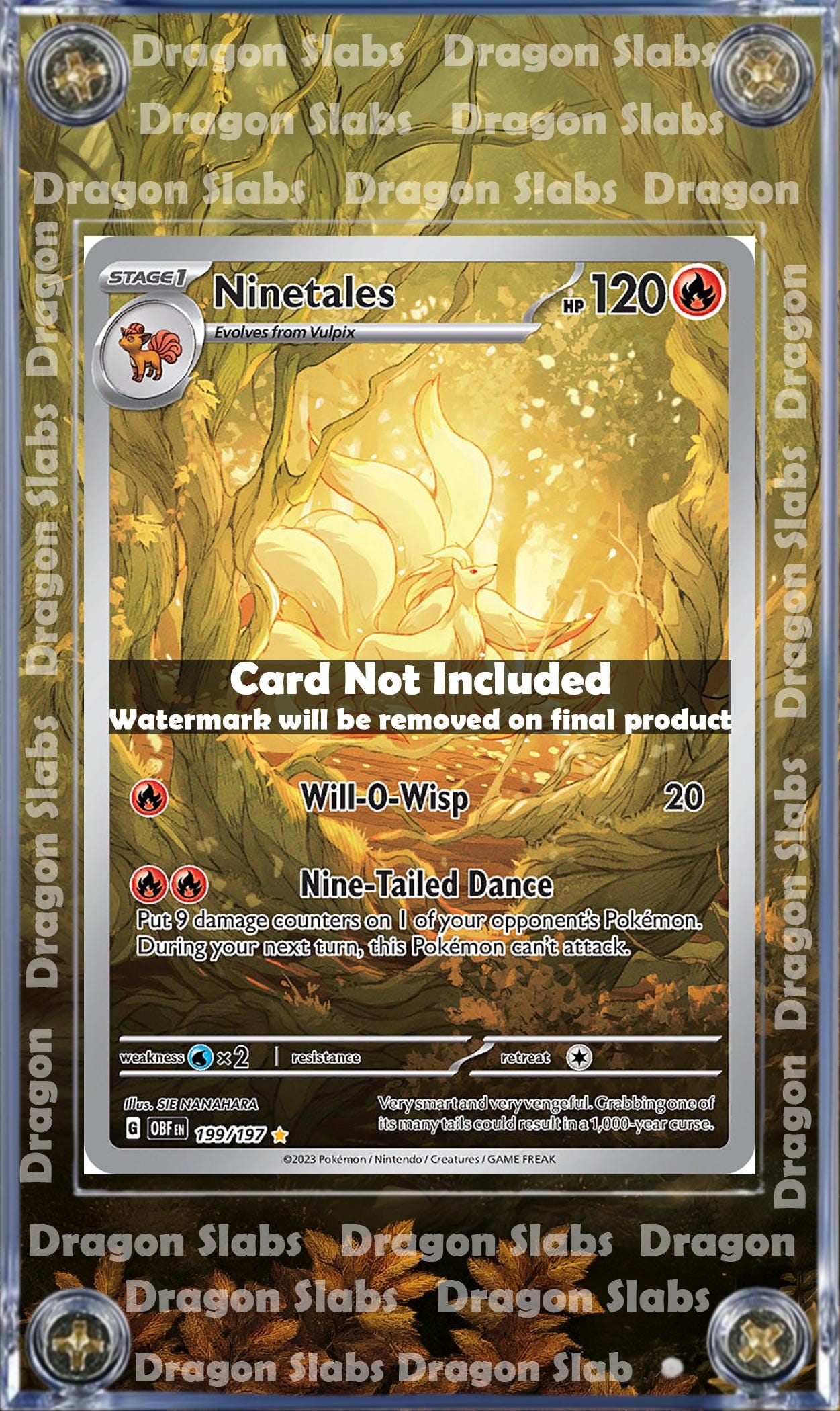 Pokemon Ninetales IR 199/197 Obsidian Flames Custom Display Case Extended Artwork