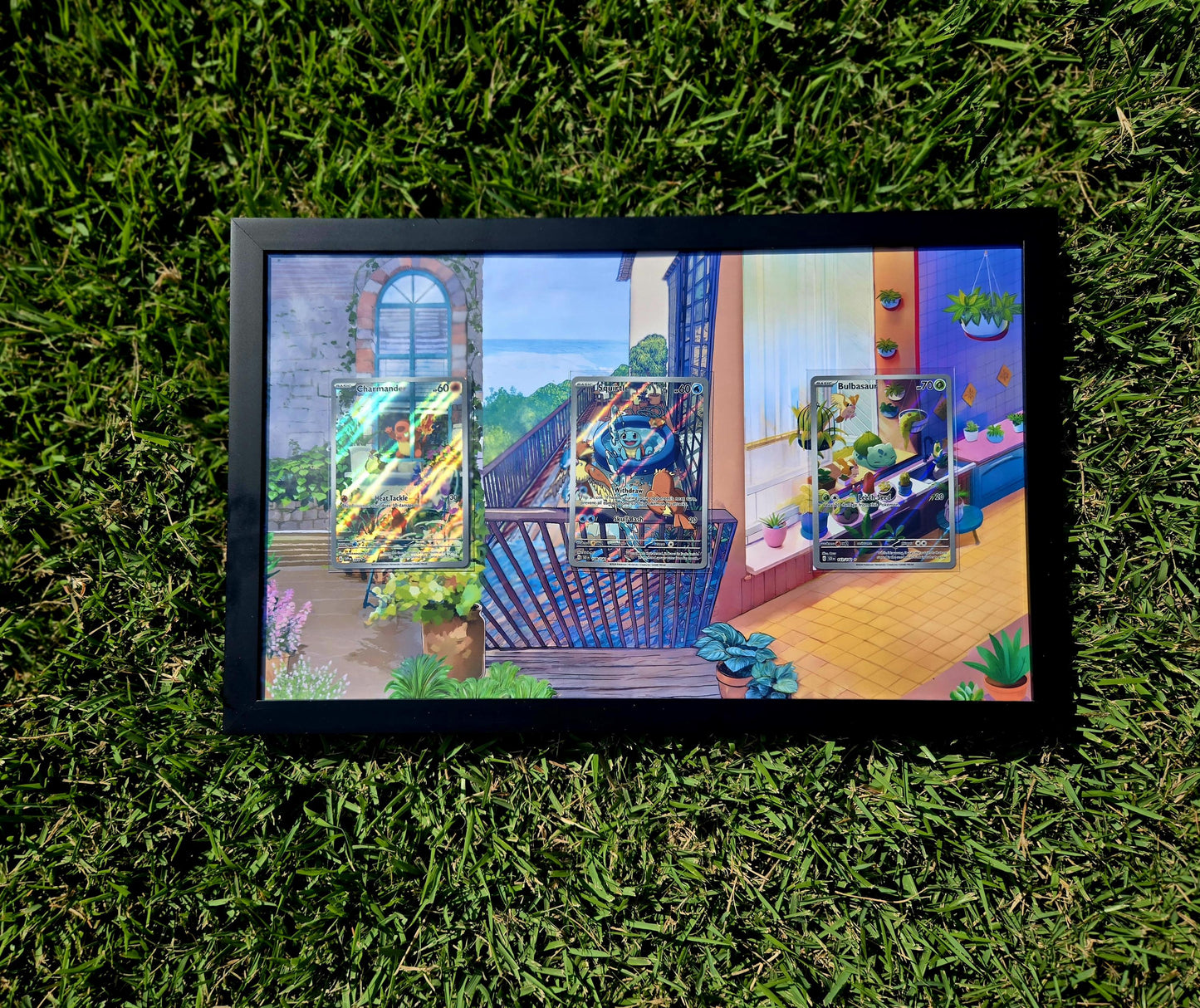 Pokemon Charmander Bulbasaur & Squirtle Stellar Crown Obsidian Flames 8.5 x 14" Display Frame Extended Artwork
