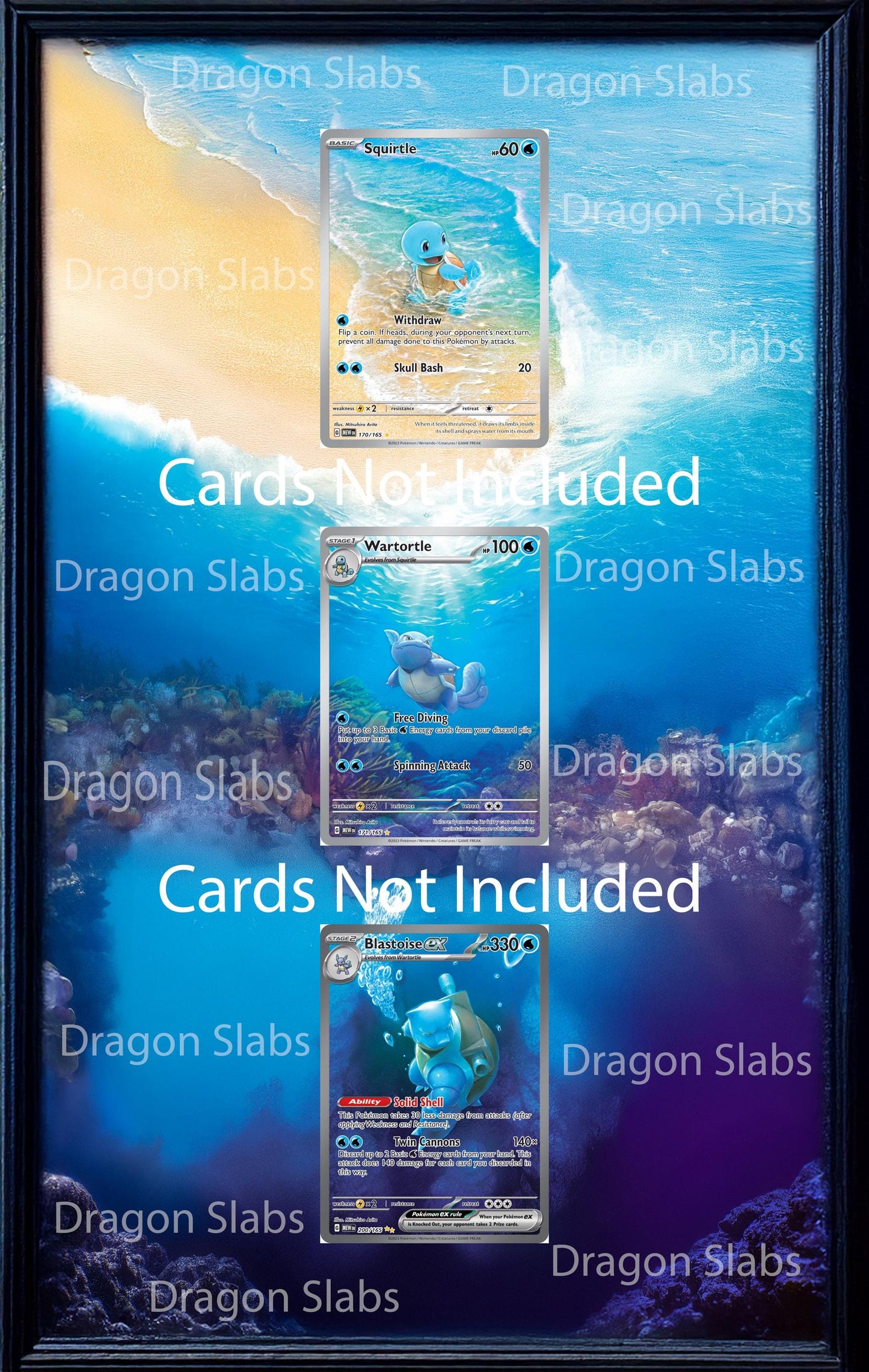 Pokemon 151 Squirtle Wartortle Blastoise 8.5 x 14" Display Frame Extended Art Frame