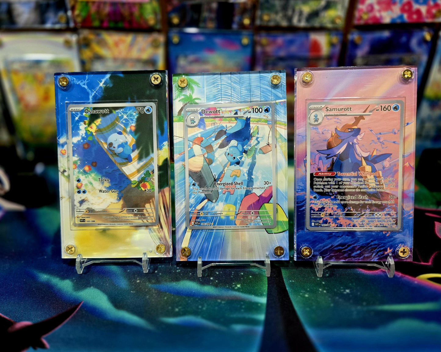 x3 Pokemon Oshawott Dewott Samurott IR 102 103 104 White Flare Extended Art Cases
