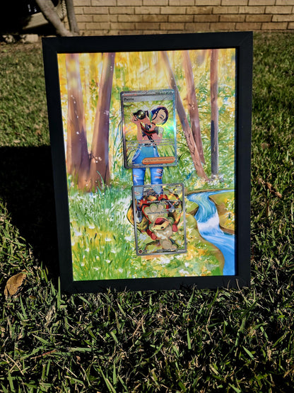 Pokemon Perrin 220 & Growlithe 181 Twilight Masquerade Extended Art 8.5 x 11 Frame