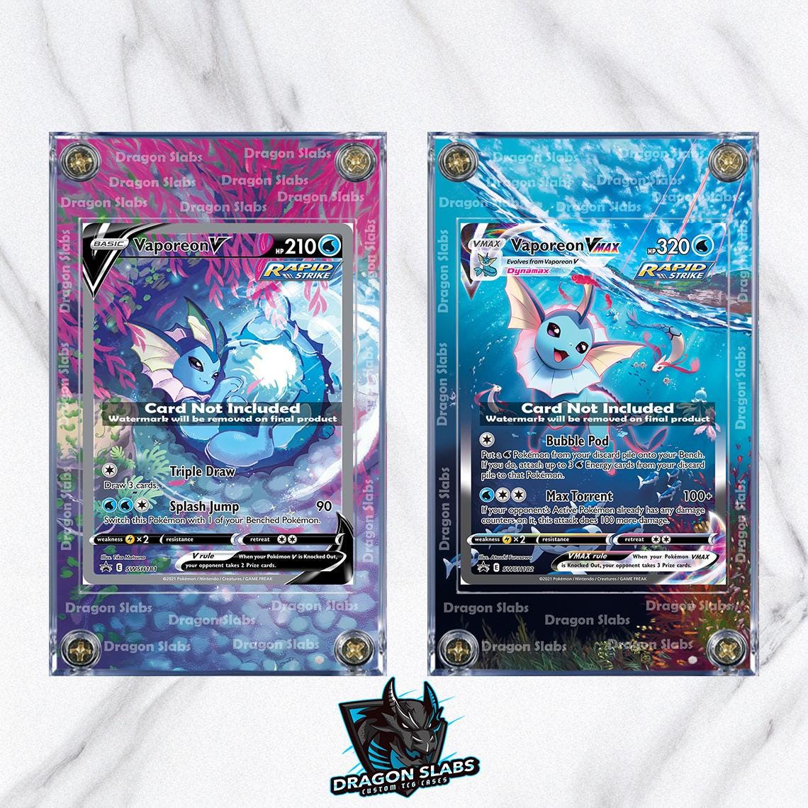 x2 Pokemon Vaporeon VMAX & V Alt Art SWSH182 SWSH181 Promo Extended Artwork Cases