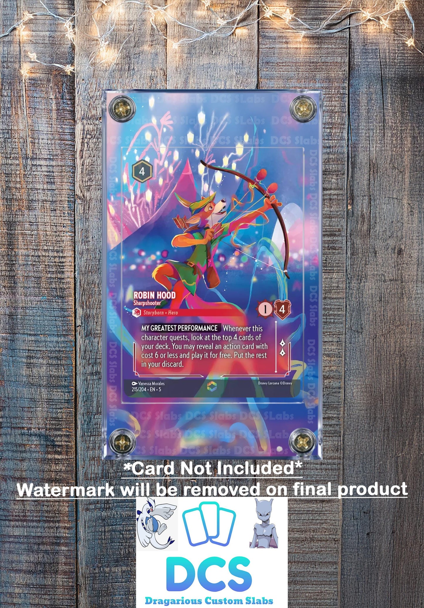 Disney Lorcana Shimmering Skies Robin Hood Sharpshooter 215/204 Enchanted  Chapter 5 Custom Case