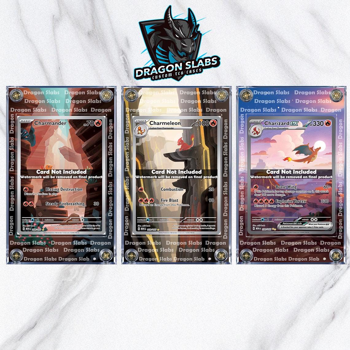 Pokemon Charmander, Charmeon, Charizard 151 Custom Display Cases Extended Artwork