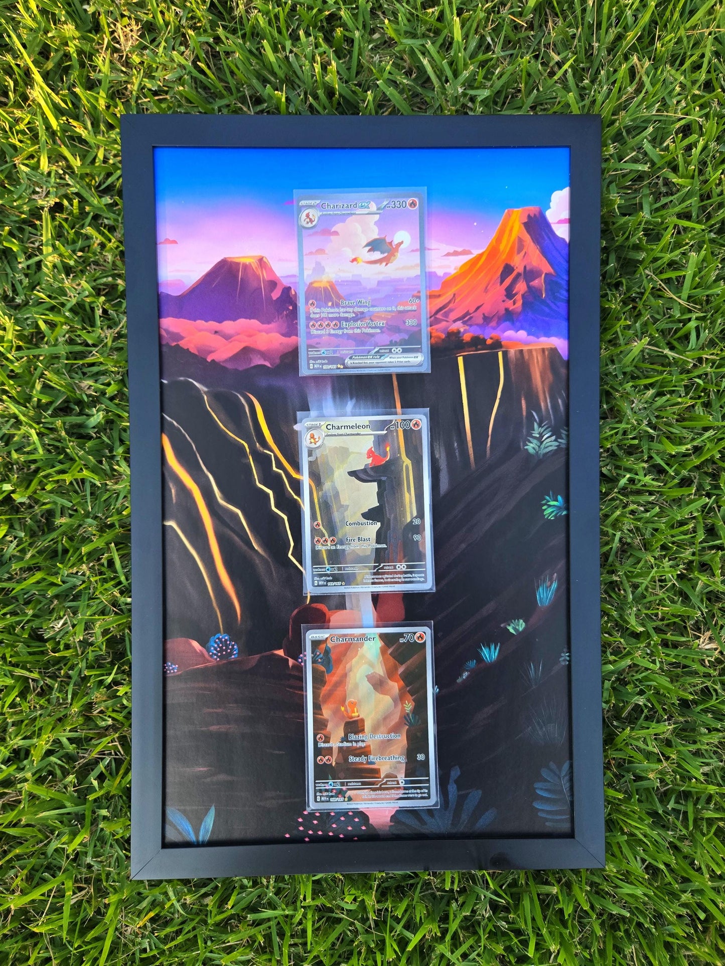 Pokemon 151 Charizard EX Charmeleon Charmander 8.5 x 14" Display Frame Extended Artwork