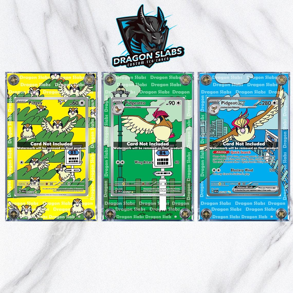 x3 Pidgey Pidgeotto Pidgeot EX 207, 208, 225/197 Obsidian Flames Custom Cases