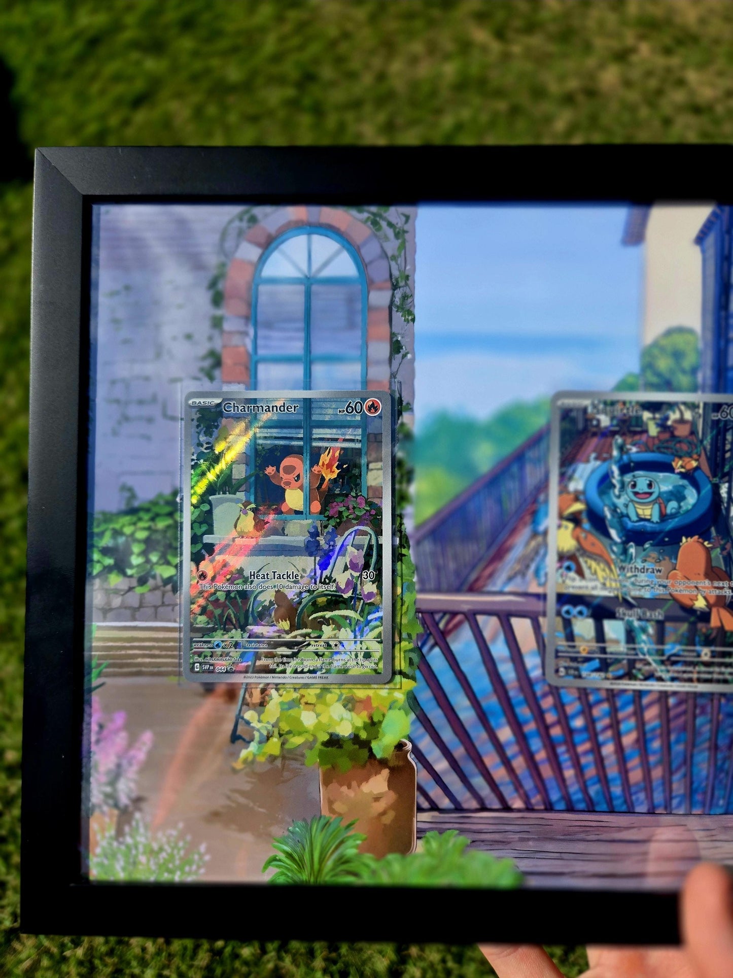 Pokemon Charmander Bulbasaur & Squirtle Stellar Crown Obsidian Flames 8.5 x 14" Display Frame Extended Artwork