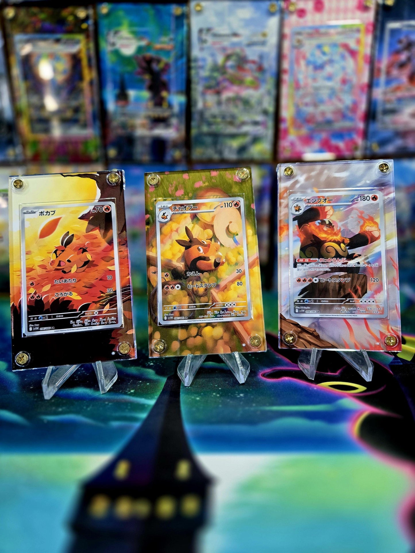x3 Pokemon Tepig, Pignite, Emboar EX AR 096, 097, 098 Black Bolt Extended Art Cases