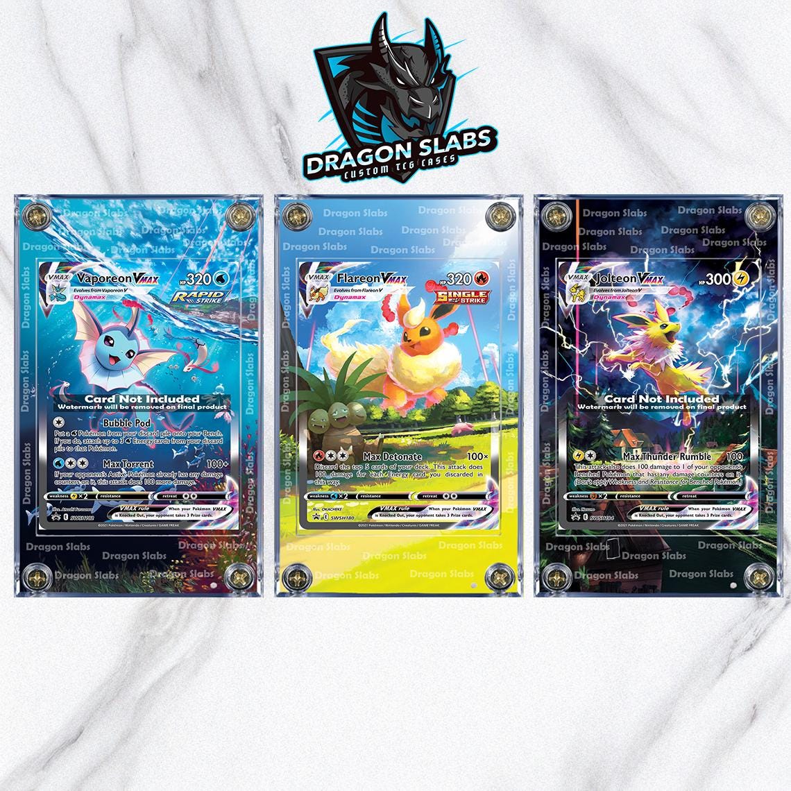 x3 Pokemon Jolteon Flareon Vaporeon VMAX Alt Art SWSH180  SWSH182 SWSH184 Promo Extended Artwork Cases