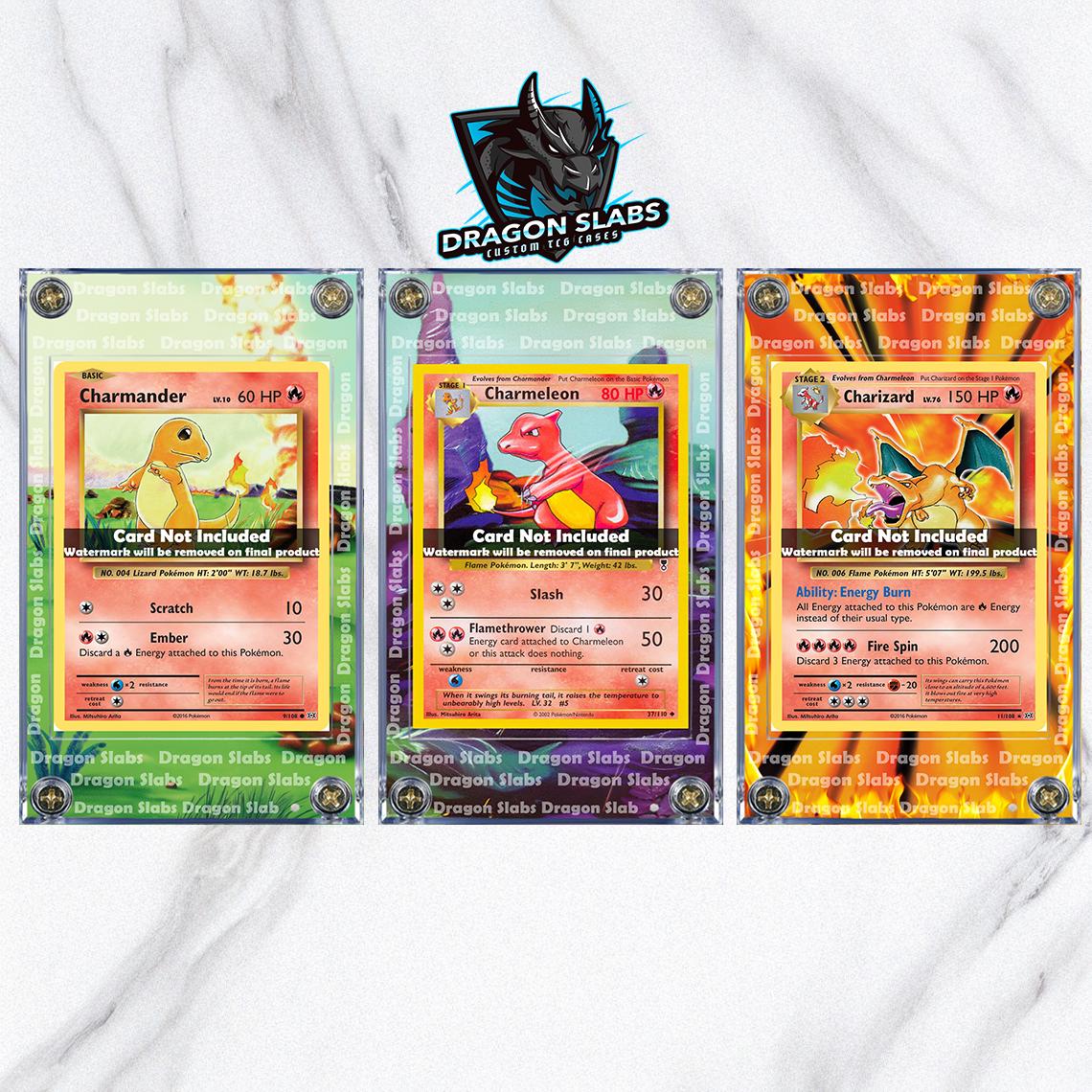 Pokemon Charmander, Charmeon, Charizard Base Set 2 Custom Display Cases Extended Artwork