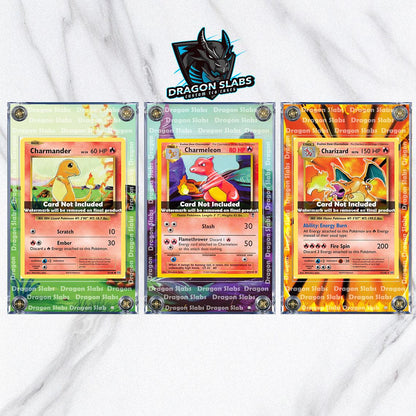 Pokemon Charmander, Charmeon, Charizard Base Set 2 Custom Display Cases Extended Artwork