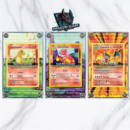 Pokemon Charmander, Charmeon, Charizard Base Set 2 Custom Display Cases Extended Artwork