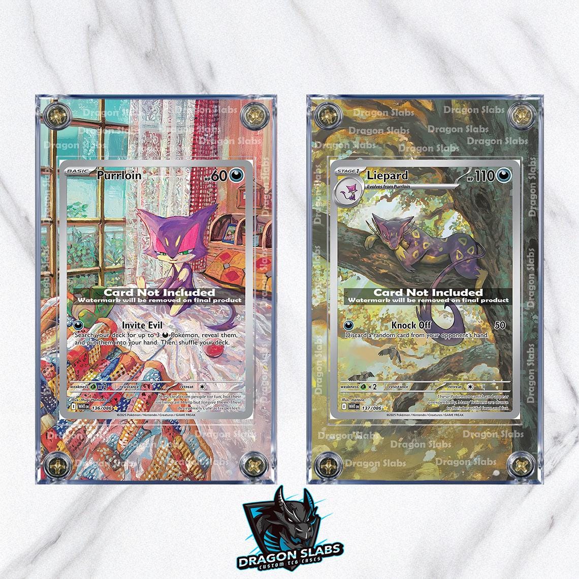 x2 Pokemon Purrloin & Lipard IR 136 137/086 White Flare Extended Artwork Cases