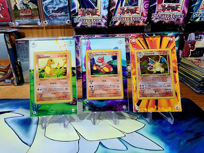 Pokemon Charmander, Charmeon, Charizard Base Set 2 Custom Display Cases Extended Artwork