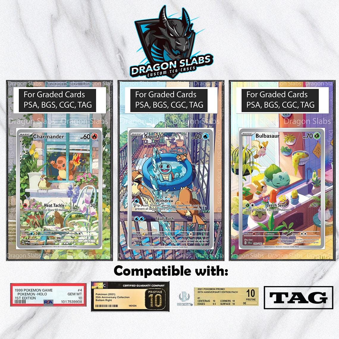 x3 Squirtle, Charmander, Bublasaur PSA bgs CGC tag Extended Artwork Pokemon Stellar Crown & Obsidian Flames