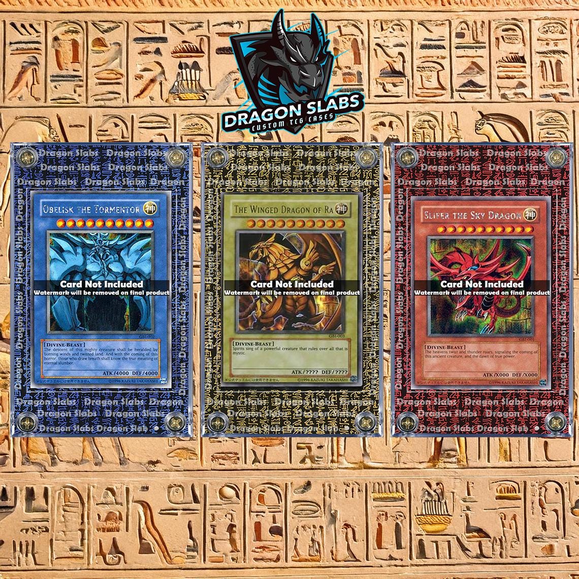 X3 Yugioh Prismatic Hyrogliphics Egyptian Gods Case Slabs - Winged Dragon of Ra, Slifer The Sky Dragon, Obelisk The Tormentor