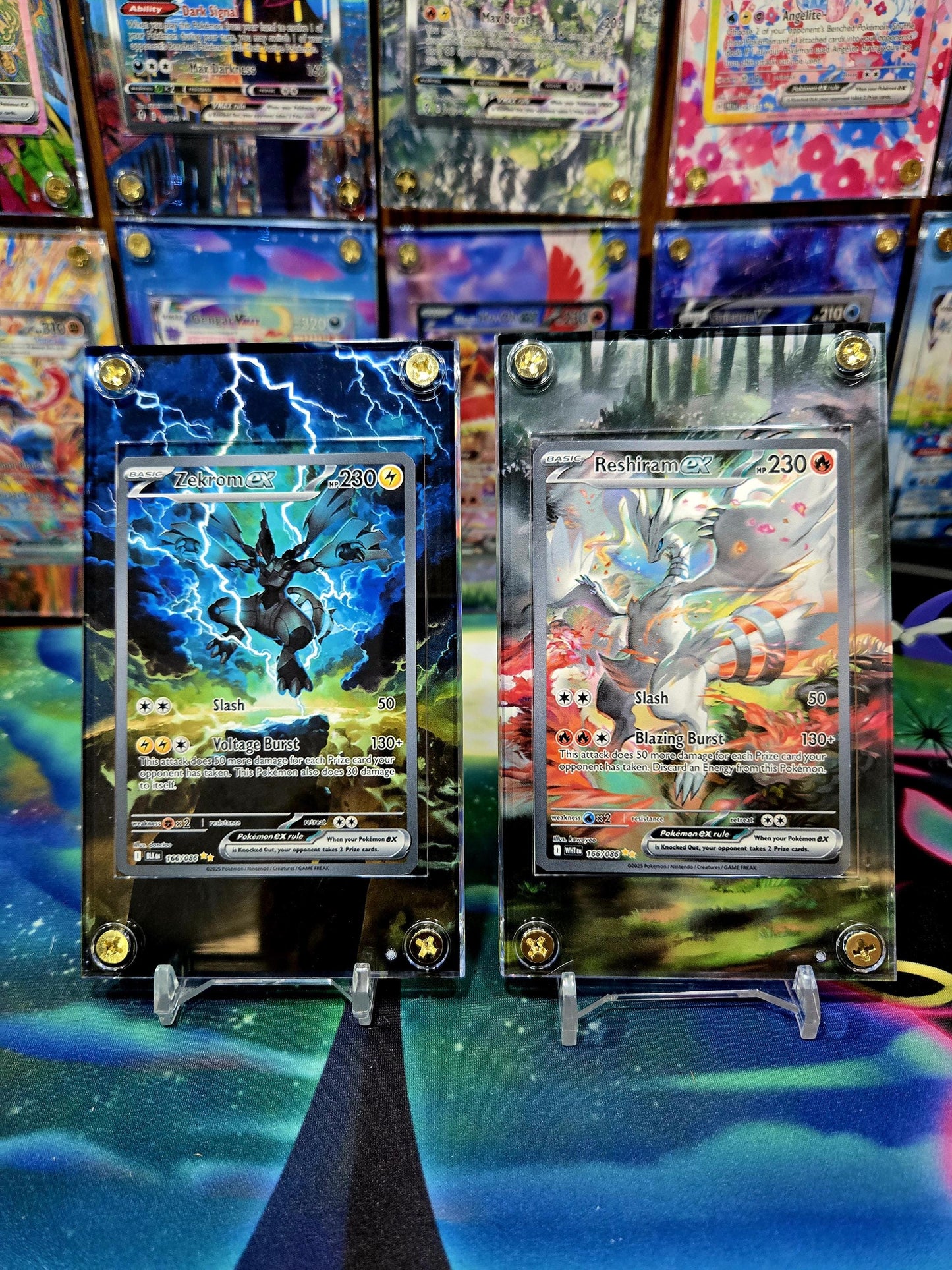 x2 Pokemon Zekrom EX & Reshiram EX 166 White Flare Extended Art Cases