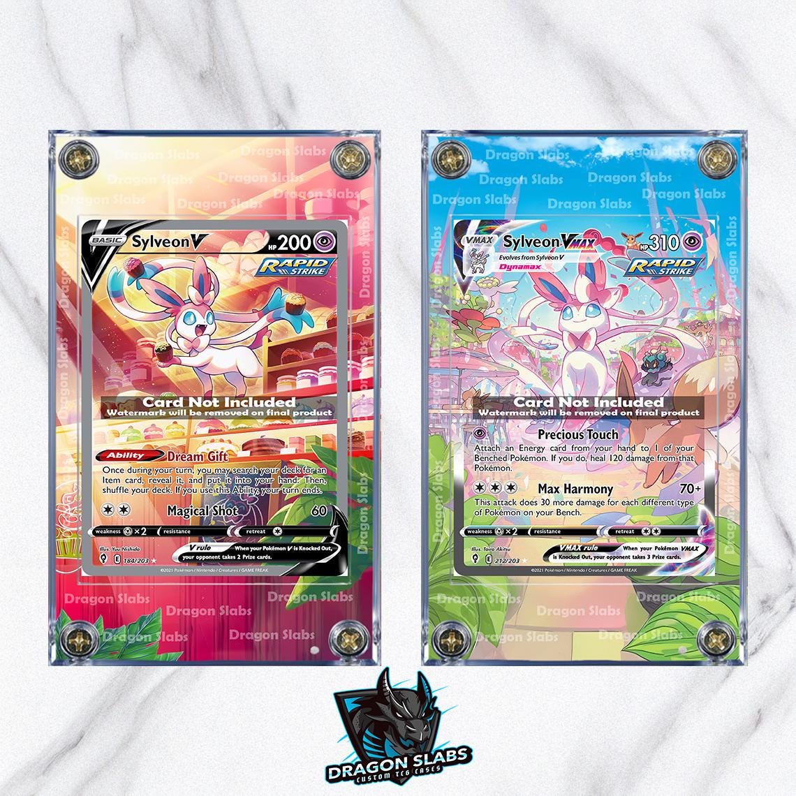 Pokemon Sylveon VMAX Alt Art 184/203 212/203 SWSH Evolving Skies Custom Display Cases