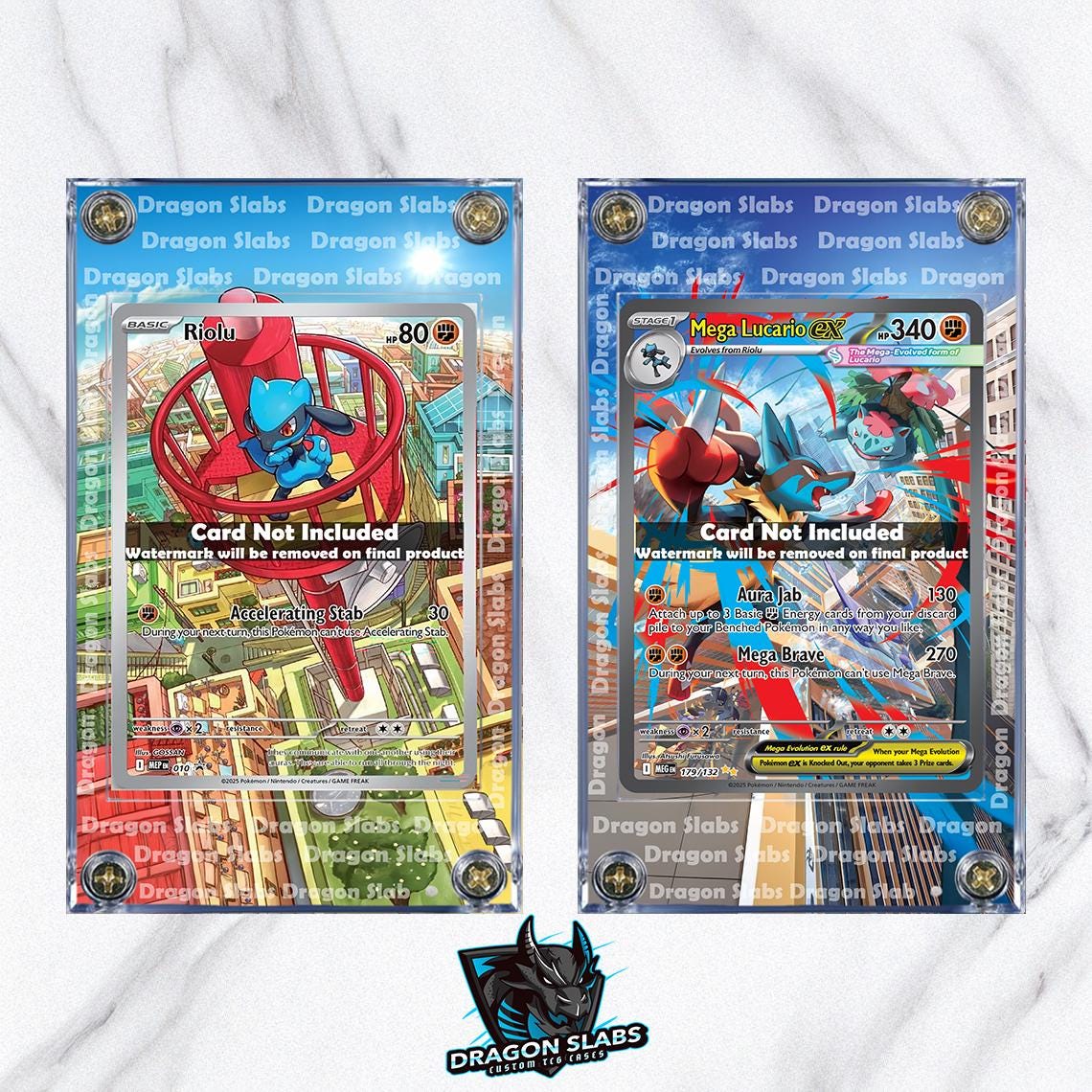 x2 Pokemon Mega Lucario EX 179 Riolu 010 Mega Evolution Extended Art Custom Case