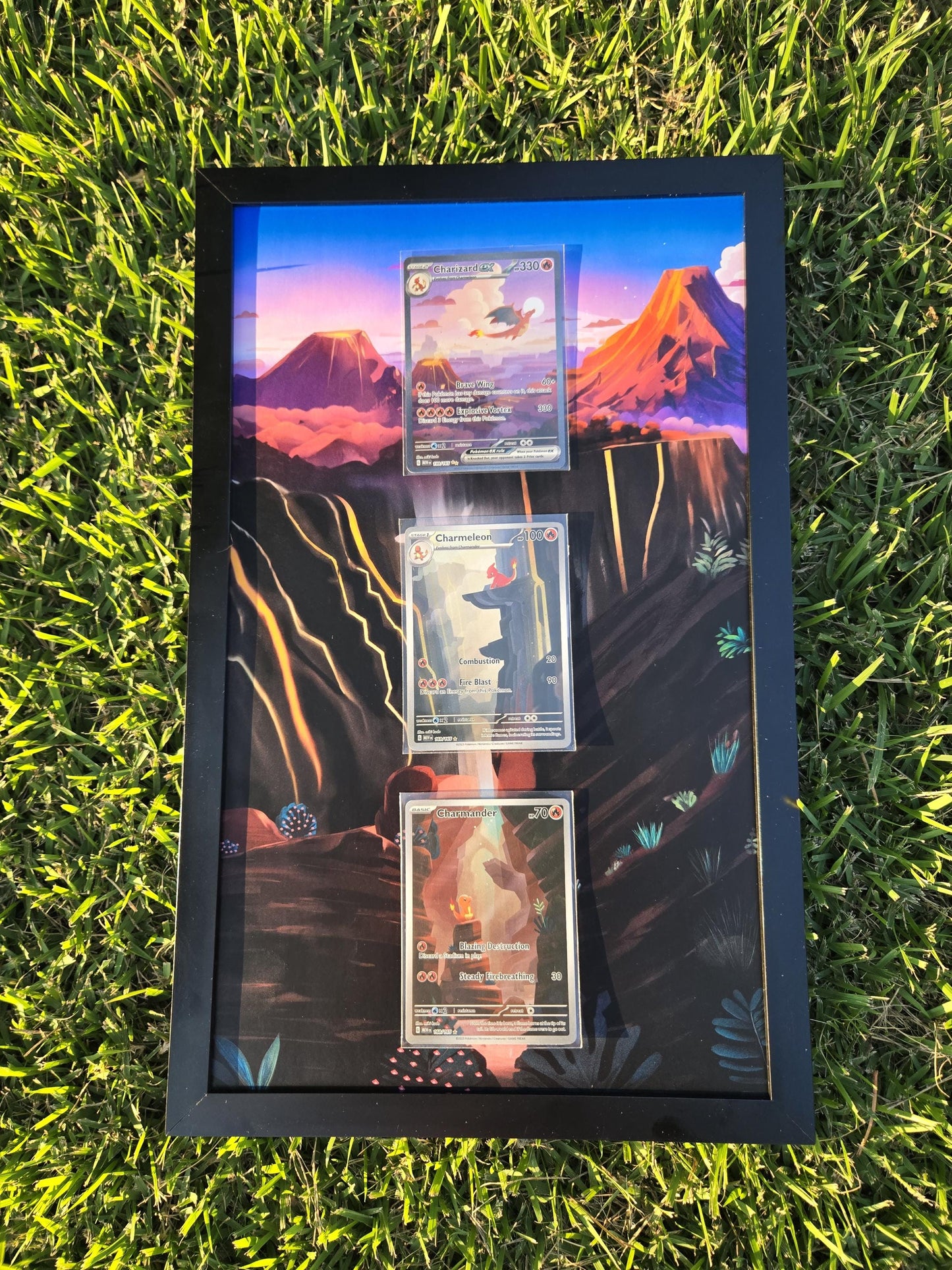 Pokemon 151 Charizard EX Charmeleon Charmander 8.5 x 14" Display Frame Extended Artwork