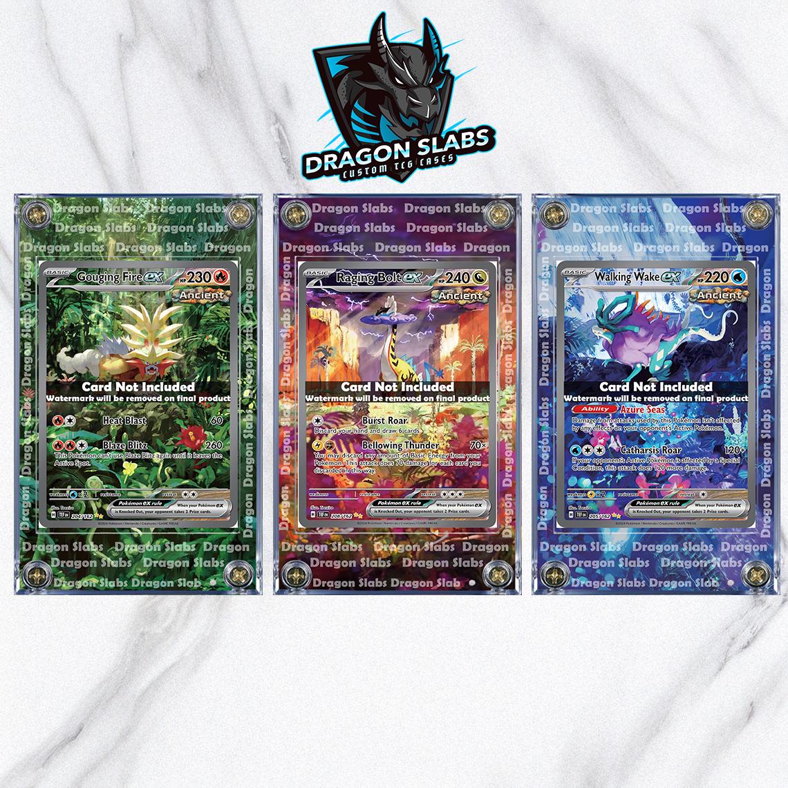 X3 Pokemon Walking Wake, Gouging Fire, Raging Bolt EX Custom Case Extended Artwork