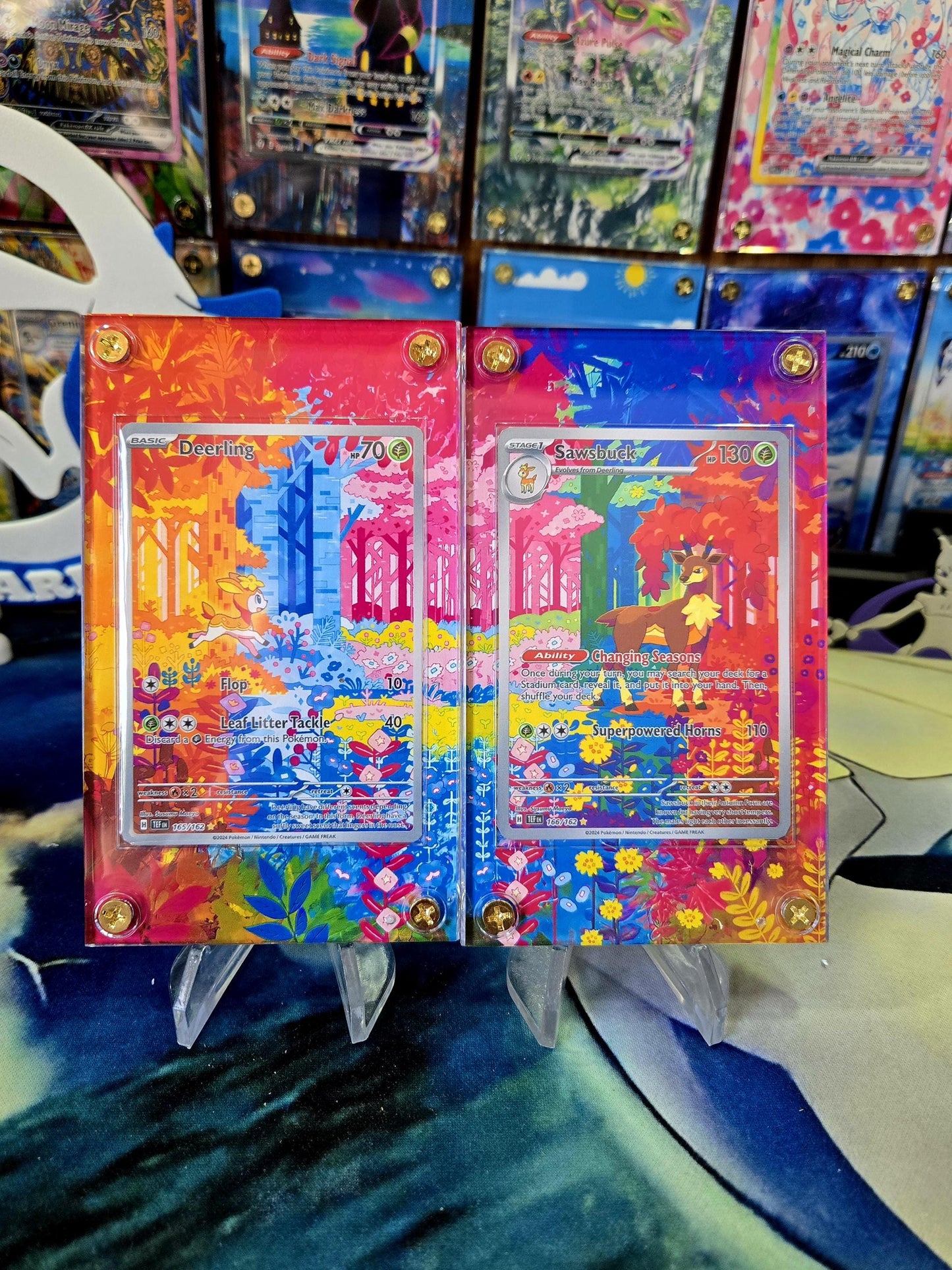 x2 Pokemon Deerling 165/162 & Sawsbuck 166/162 Extended Art Custom Cases