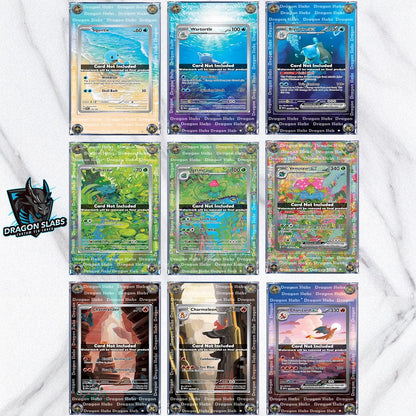 X9 Pokemon 151 Starters Display Extended Art Cases - Charmander, Charmeleon, Charizard, Squirtle, Wartortle, Blastoise, Bulbasaur, Venusaur
