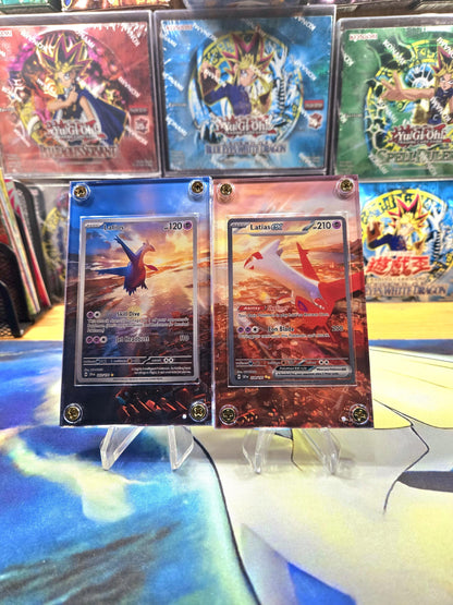 x2 Pokemon Latias EX 239/191 & Latios 203 Custom Display Case from Surging Sparks Extended Artwork