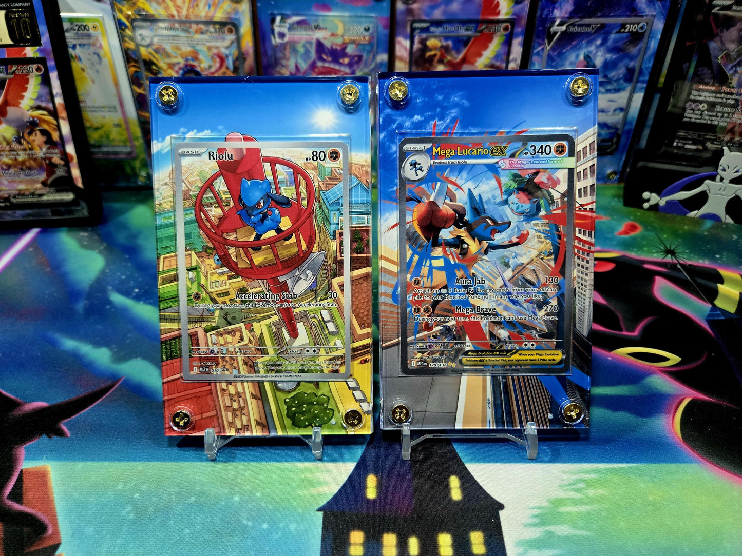 x2 Pokemon Mega Lucario EX 179 Riolu 010 Mega Evolution Extended Art Custom Case