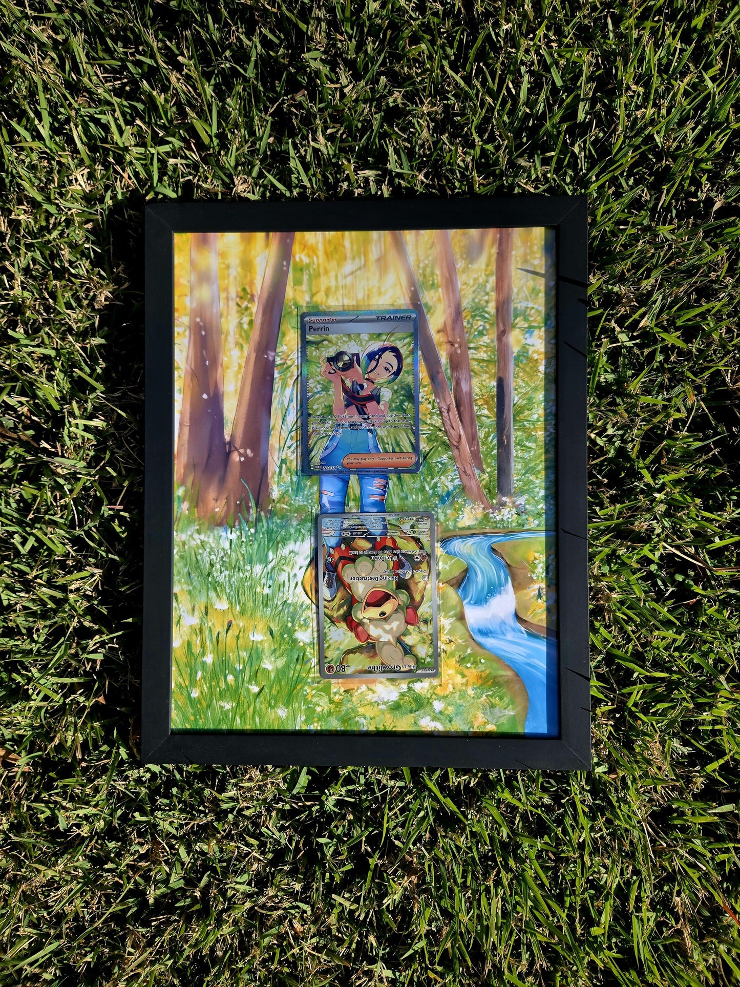 Pokemon Perrin 220 & Growlithe 181 Twilight Masquerade Extended Art 8.5 x 11 Frame