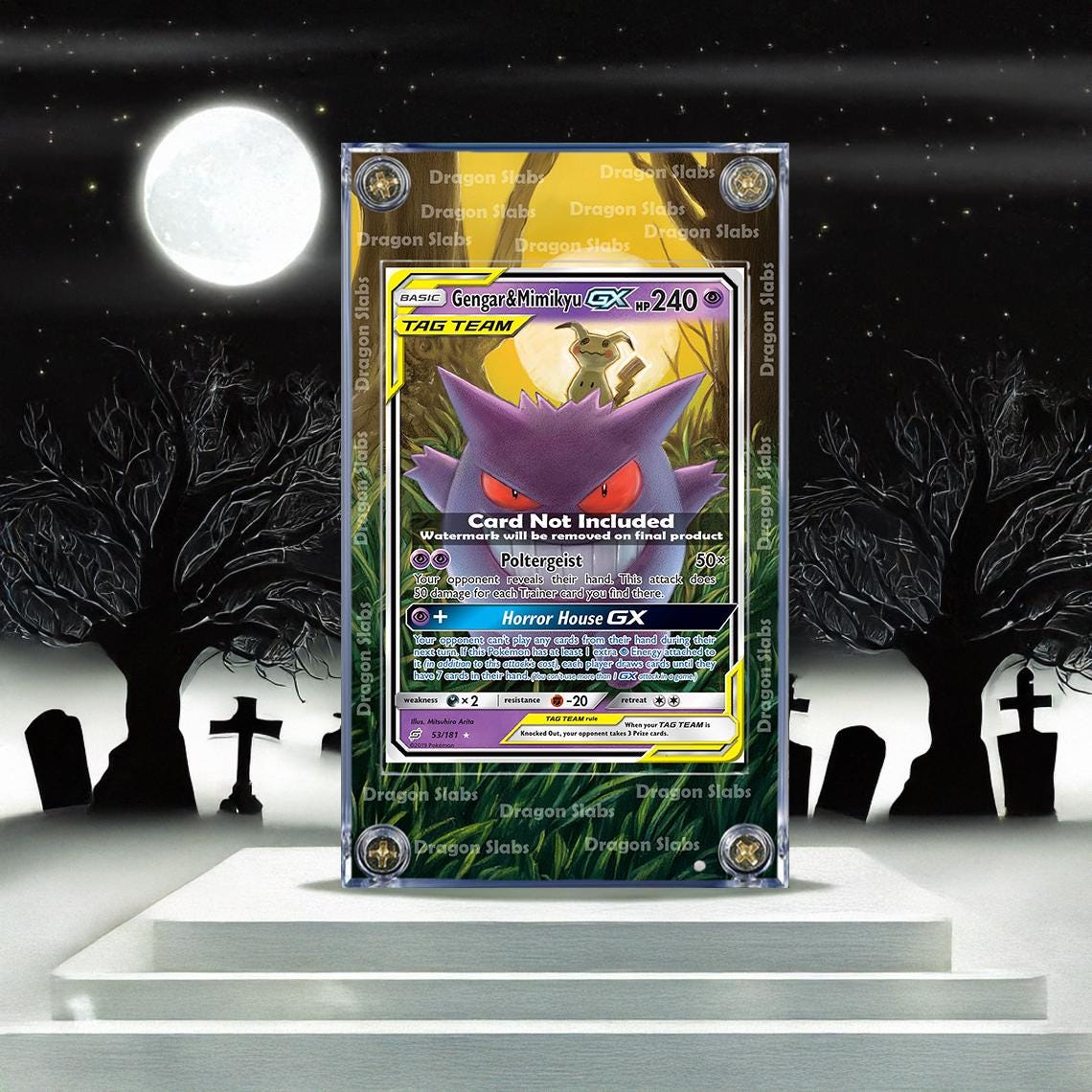 Pokemon Gengar And Mimikyu GX Tag Team Sun And Moon 53/181 Extended Artwork Case