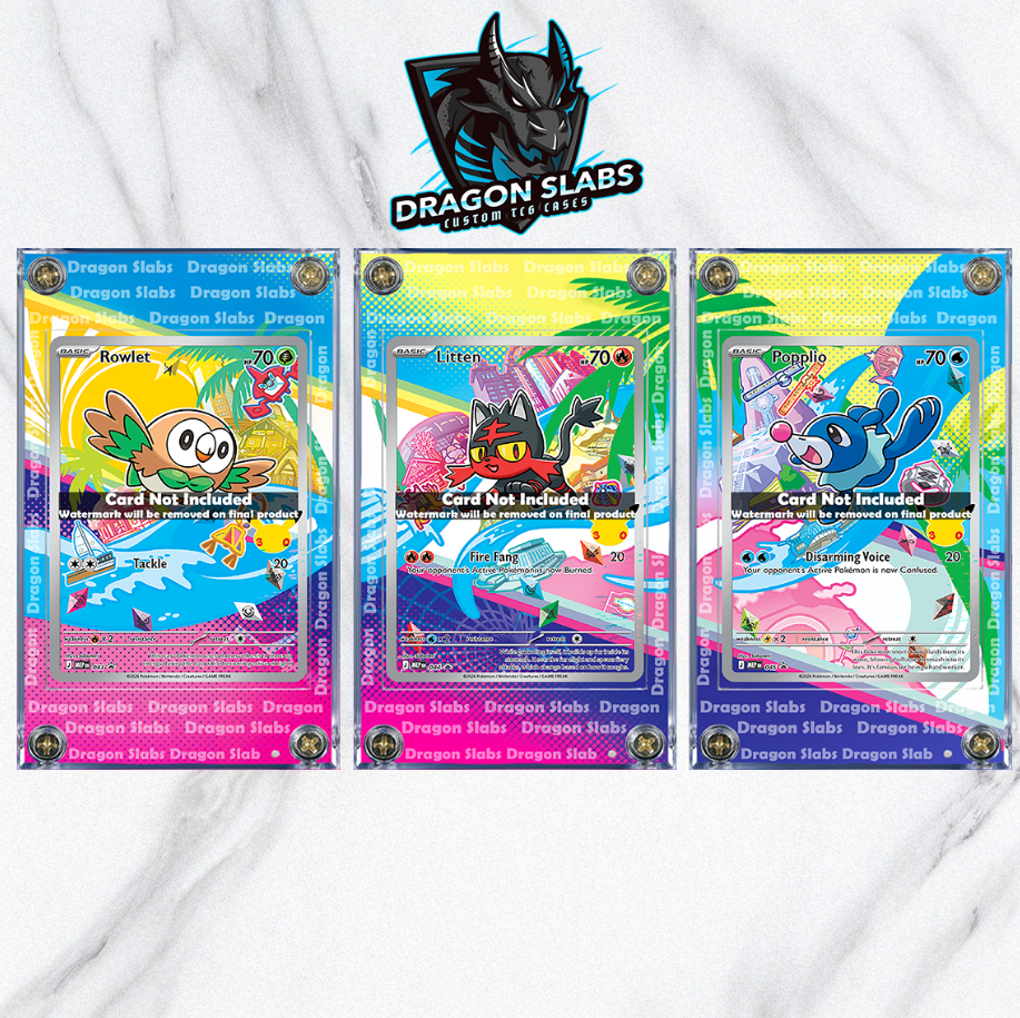 x3 Pokemon Rowlet Litten Popplio First Partner Promos 043 044 045 Extended Artwork Cases