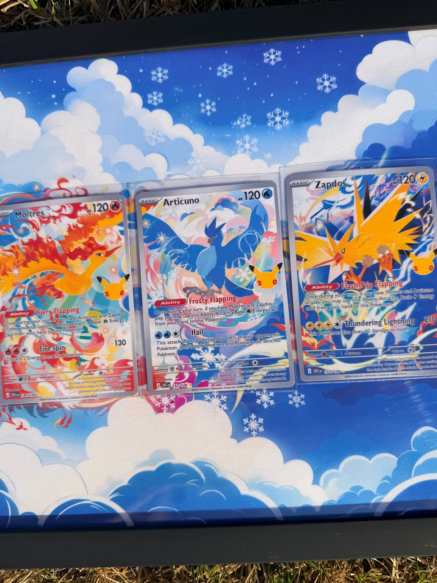 Moltres Articuno Zapdos 30th Anniversary Celebrations 8.5 x 11" Display Frame Extended Art