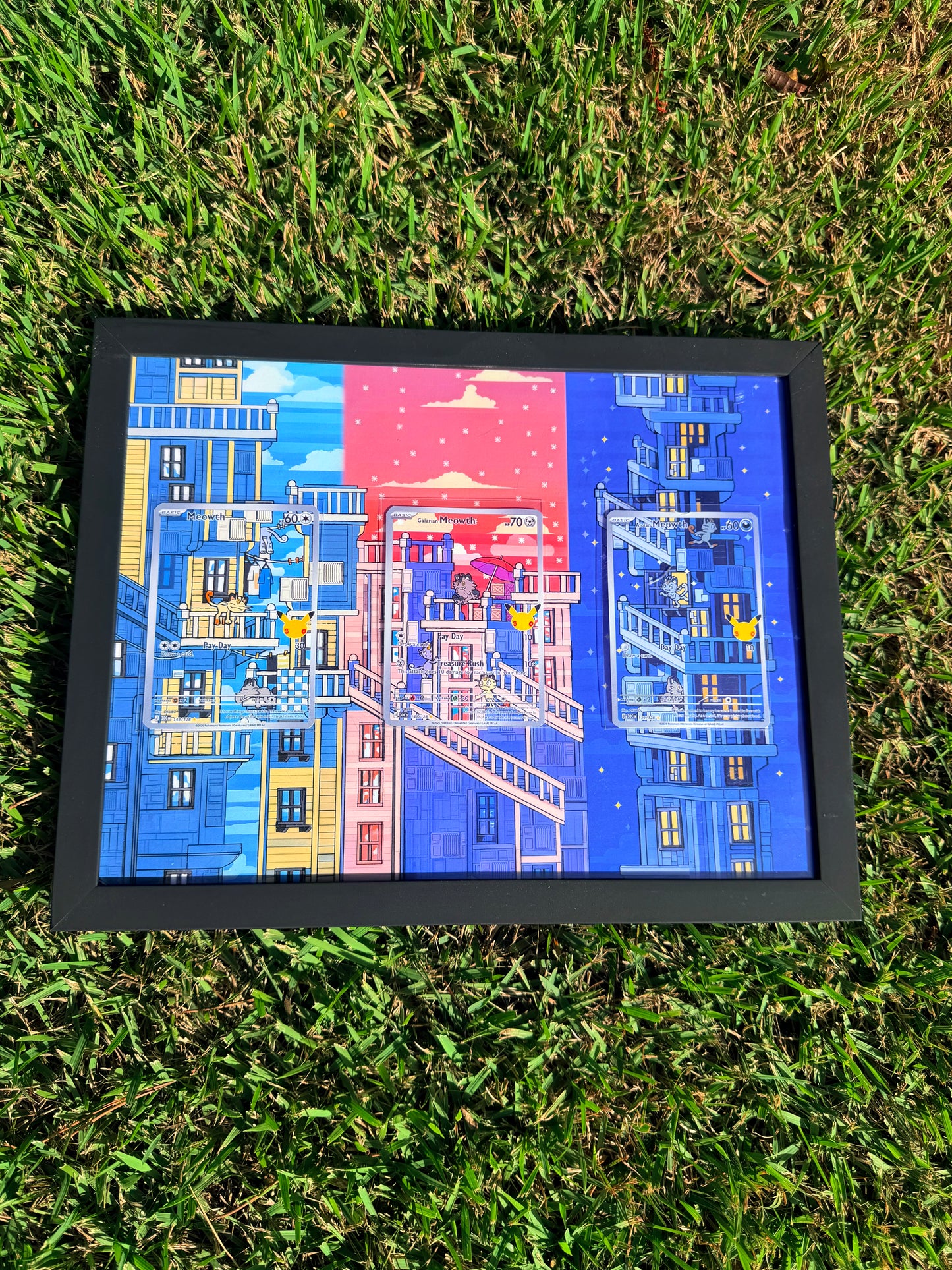 x3 Meowth, Galarian Alolan 30th Anniversary Celebrations 8.5 x 11" Display Frame