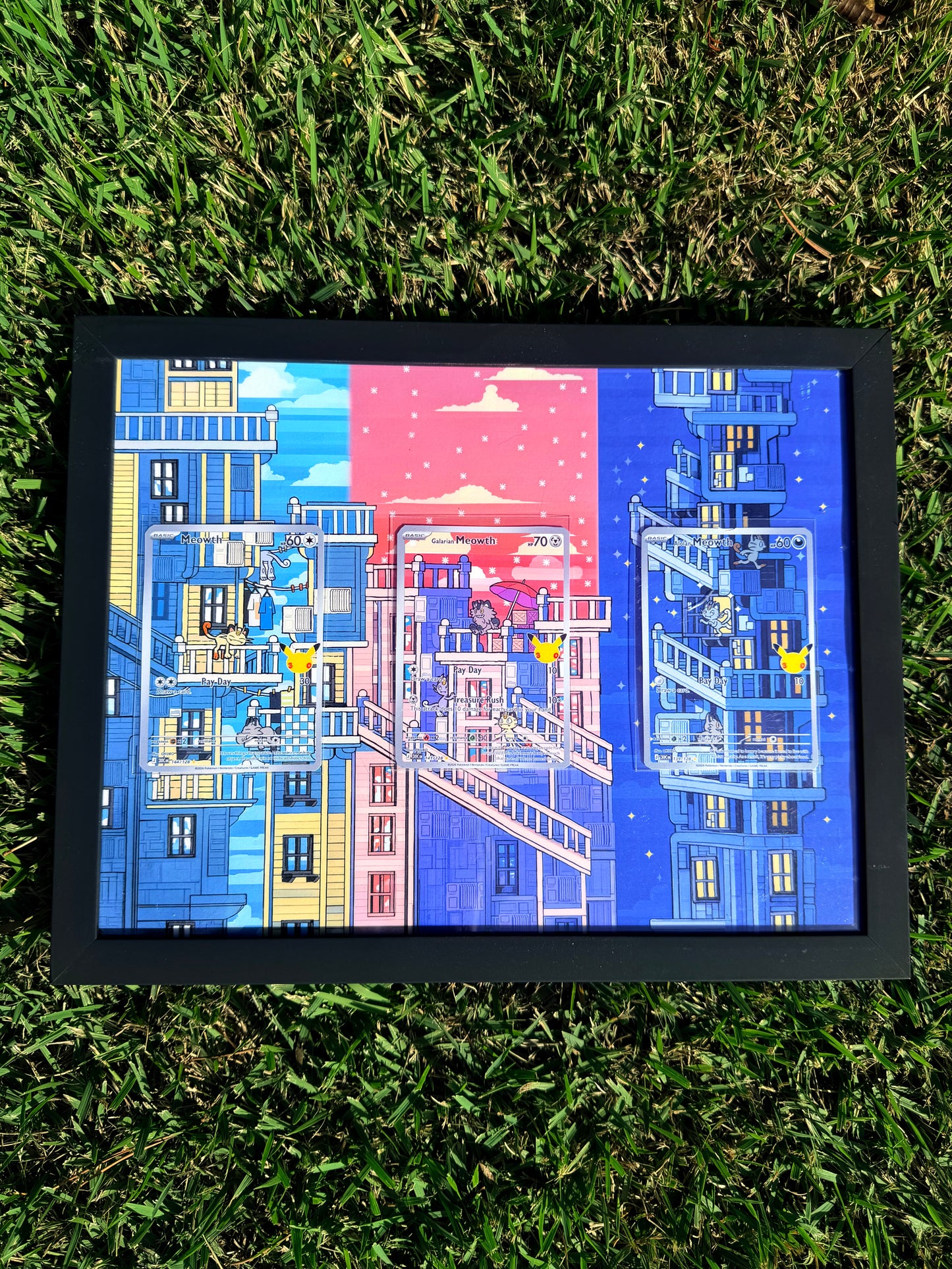 x3 Meowth, Galarian Alolan 30th Anniversary Celebrations 8.5 x 11" Display Frame