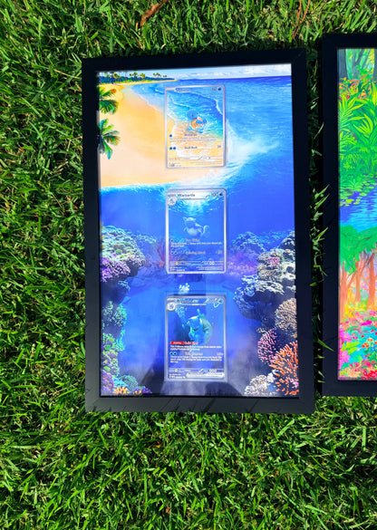 x3 Pokemon 151 Charmander, Squirtle, Bulbasaur Starter Evolution Set Pokémon Card 8.5 x 14" Display Frames
