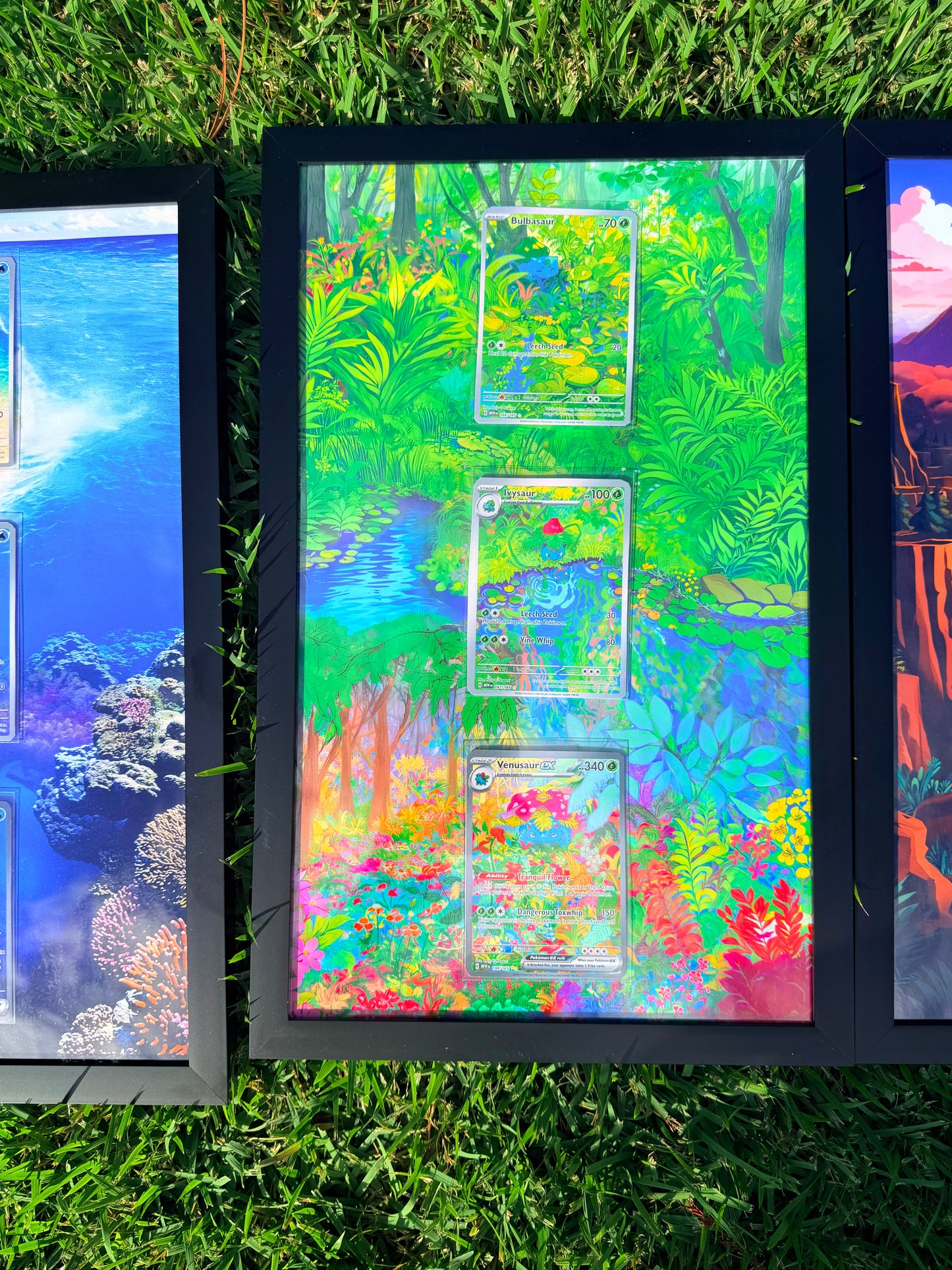 x3 Pokemon 151 Charmander, Squirtle, Bulbasaur Starter Evolution Set Pokémon Card 8.5 x 14" Display Frames