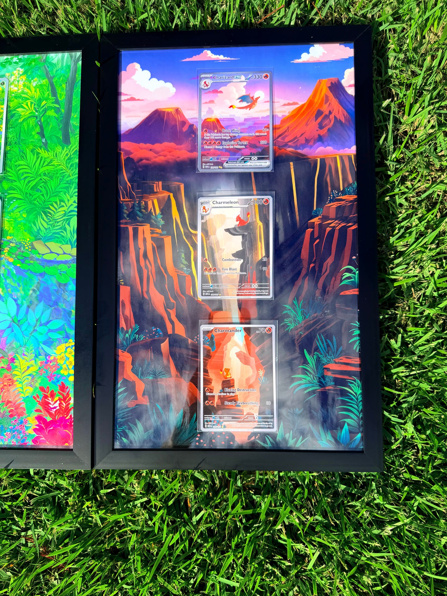 x3 Pokemon 151 Charmander, Squirtle, Bulbasaur Starter Evolution Set Pokémon Card 8.5 x 14" Display Frames