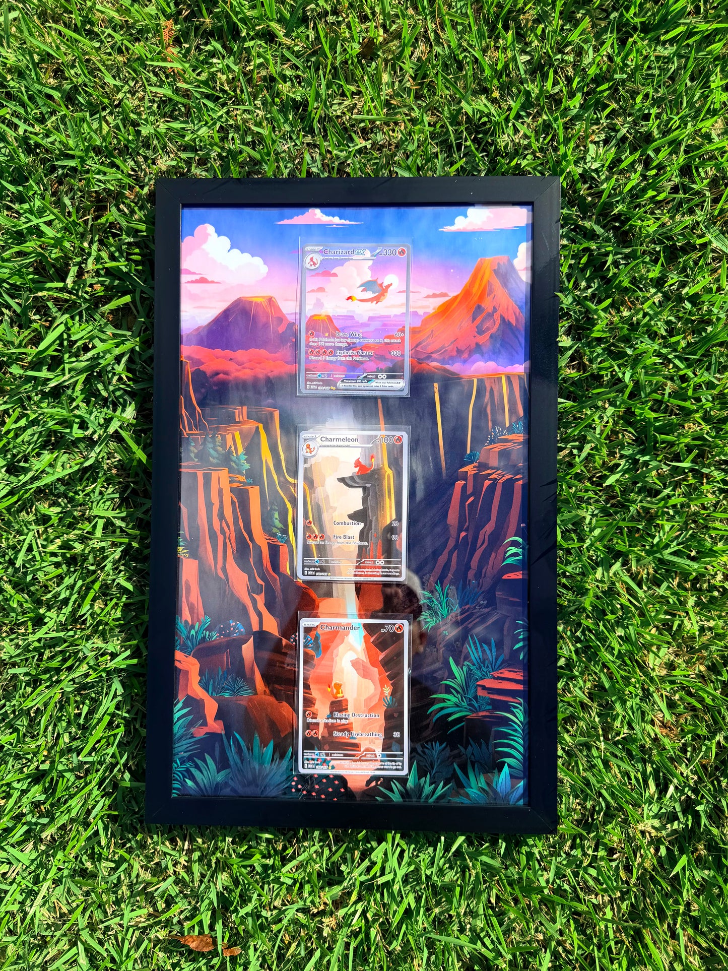 Pokemon 151 Charizard EX Charmeleon Charmander 8.5 x 14" Art Display Frame